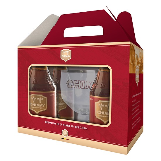 xách bia chimay đỏ quà tặng 4 chai 1 ly