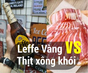Bia leffe vàng với thịt xông khói