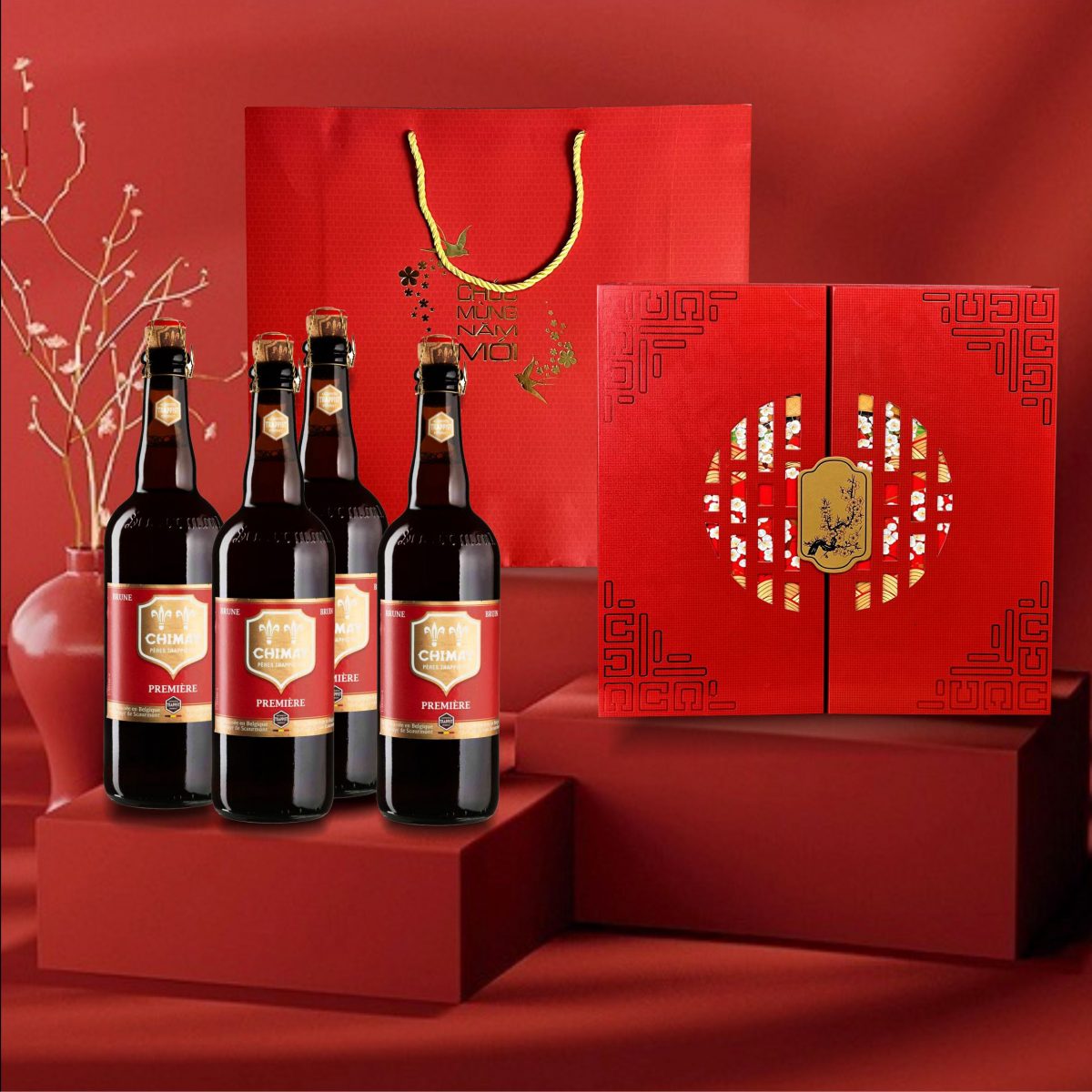 hộp quà 4 chai bia chimay đỏ 750ml