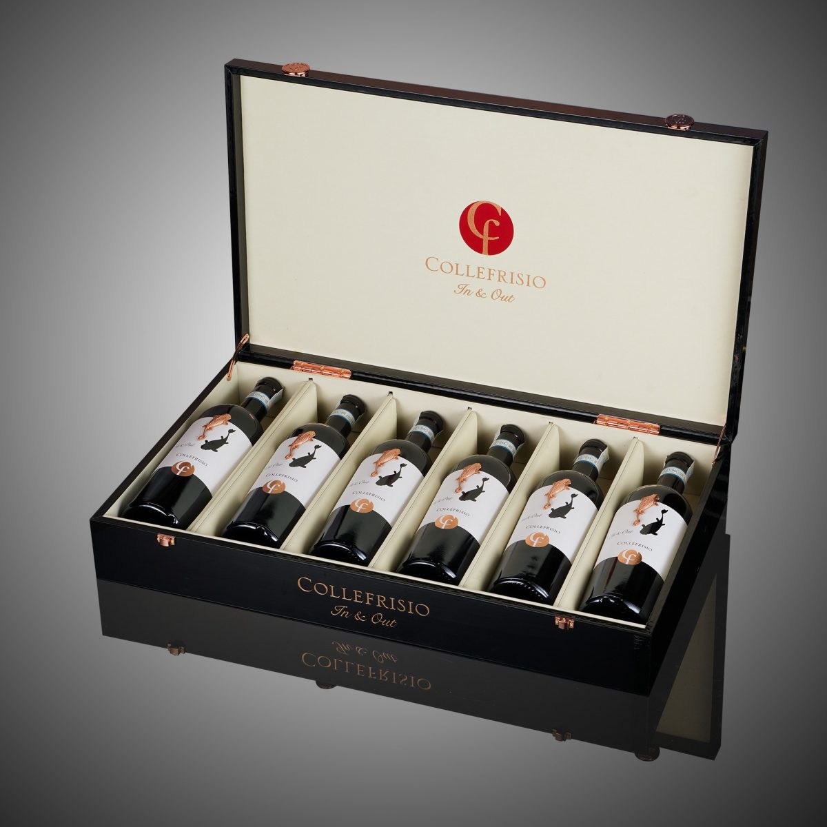 hộp gỗ 6 chai Rượu Vang Con Cá Chép Vàng In & Out 2018