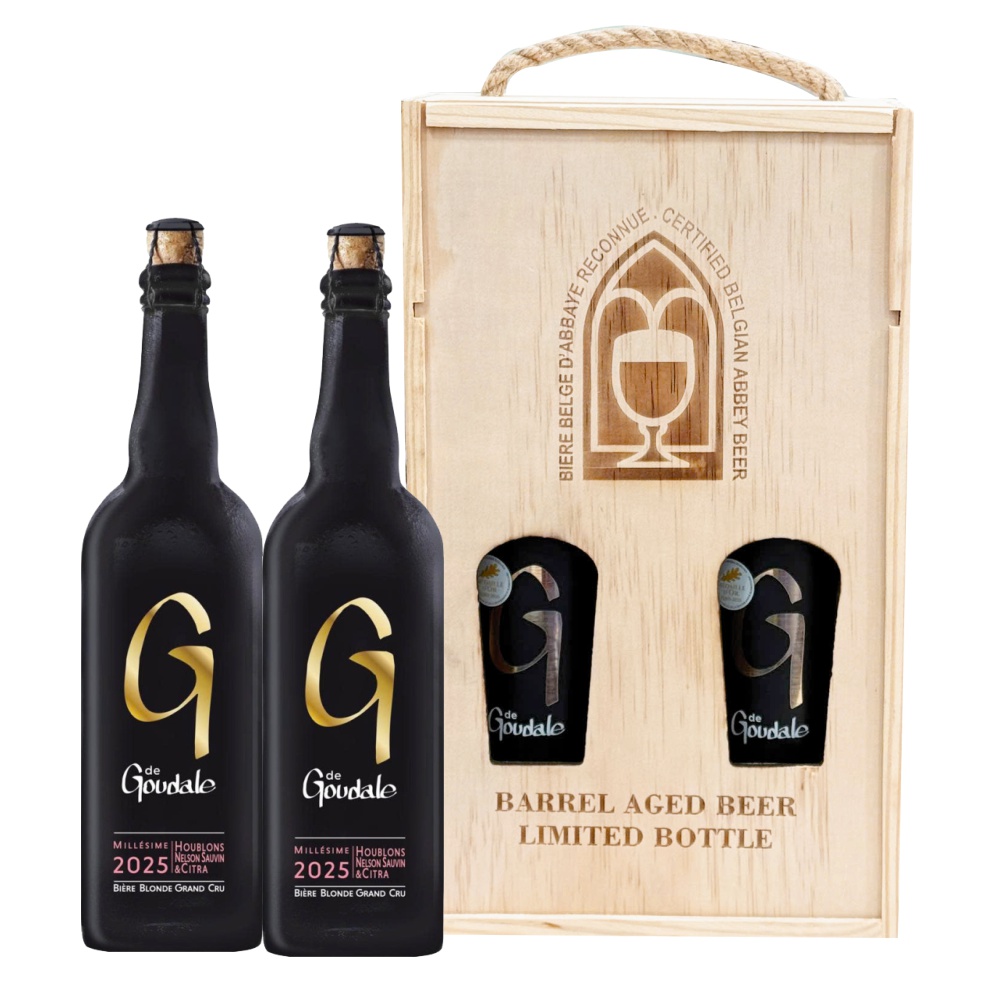 hộp gỗ 2 chai goudale grandcru 750ml